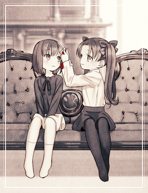 tohsaka rin, matou sakura, and tohsaka sakura (fate and 1 more) drawn by taa_(acid)