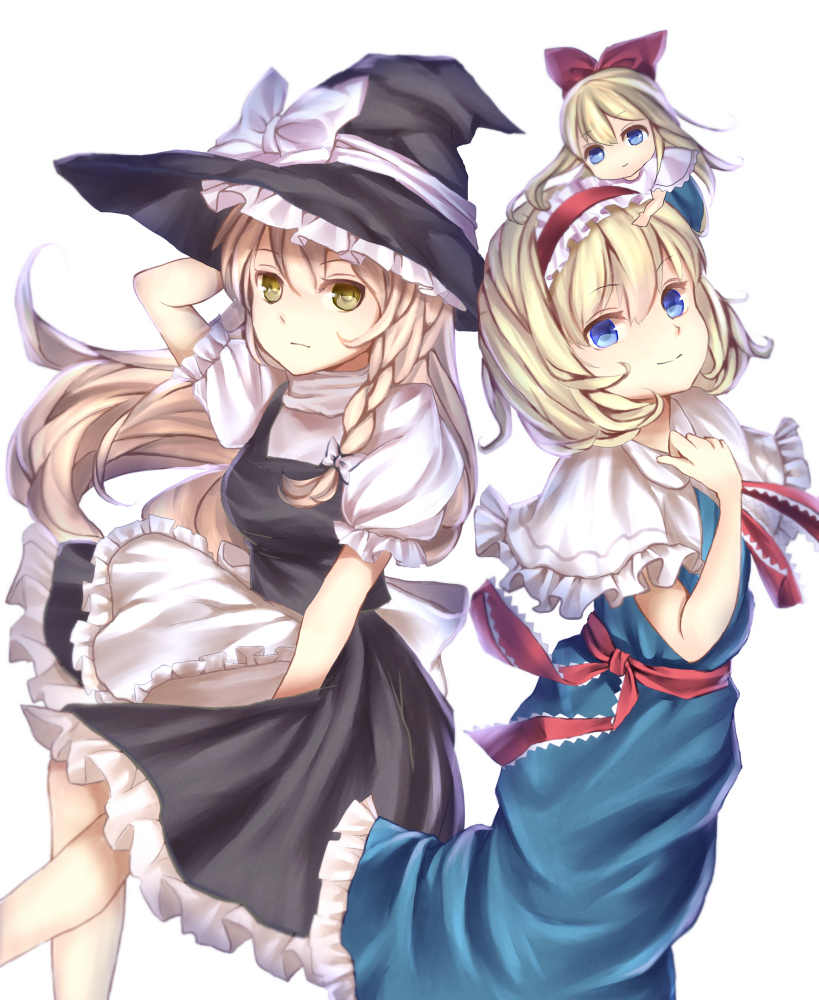 kirisame marisa, alice margatroid, and shanghai doll (touhou) drawn by 6980_(aaaaaadka)
