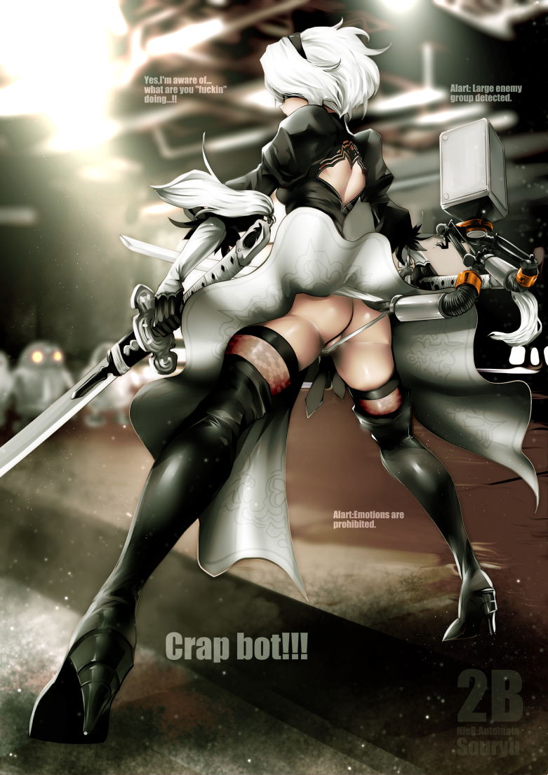 2b and pod (nier and 1 more) drawn by souryu