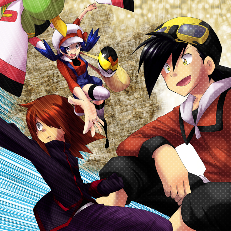 ethan, silver, kris, and xatu (pokemon and 2 more) drawn by hk_(nt)