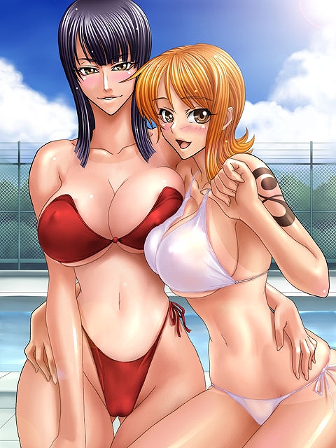 nami and nico robin (one piece) drawn by kagami_hirotaka