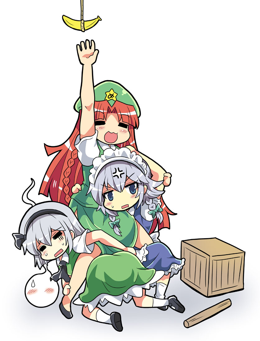 izayoi sakuya, konpaku youmu, and hong meiling (touhou and 2 more) drawn by colonel_aki