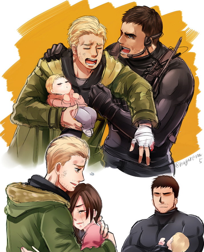 chris redfield, ethan winters, rosemary winters, and mia winters (resident evil and 1 more) drawn by nagare