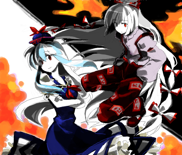 fujiwara no mokou and kamishirasawa keine (touhou) drawn by 79inko