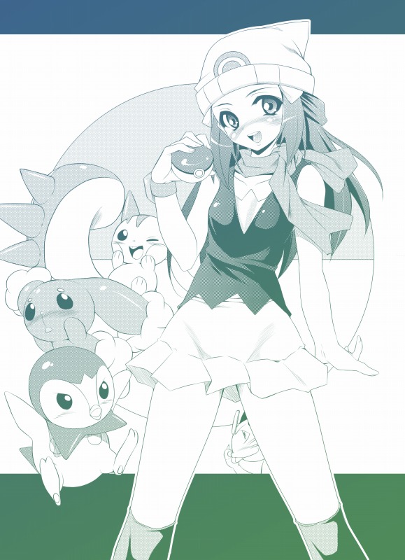dawn, piplup, meowth, pachirisu, and buneary (pokemon) drawn by endou_masatoshi