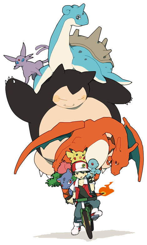 pikachu, red, charizard, espeon, squirtle, and 3 more (pokemon and 2 more) drawn by dotabata