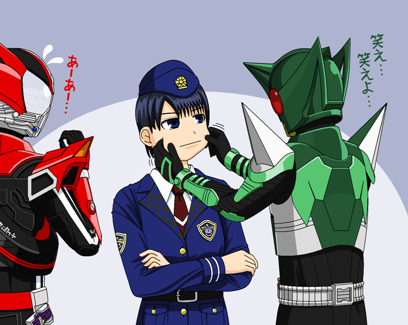 kamen rider drive, kamen rider kick hopper, and shijima kiriko (kamen rider and 2 more) drawn by redol