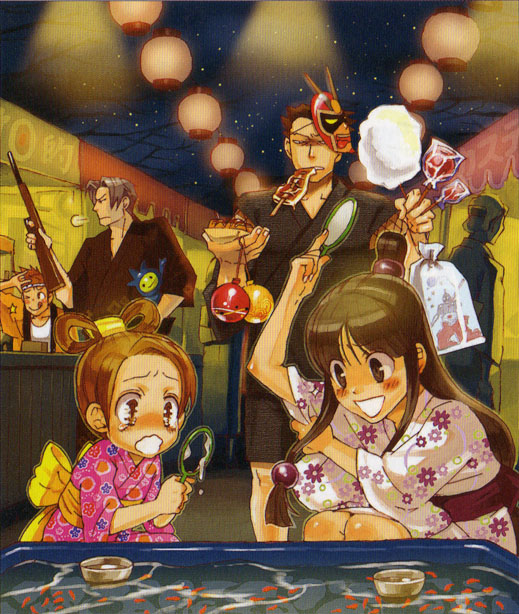 phoenix wright, miles edgeworth, maya fey, pearl fey, larry butz, and 1 more (ace attorney and 1 more)