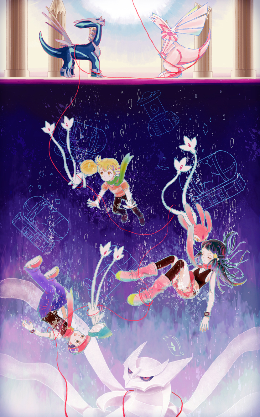 dawn, lucas, giratina, barry, dialga, and 4 more (pokemon and 1 more) drawn by memi_(gamemix)