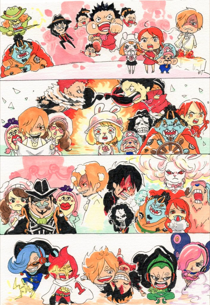 nami, monkey d. luffy, roronoa zoro, sanji, tony tony chopper, and 13 more (one piece) drawn by pupil308