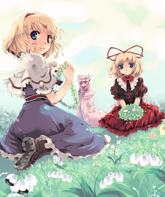 alice margatroid, patchouli knowledge, and medicine melancholy (touhou) drawn by yuu_(kfc)