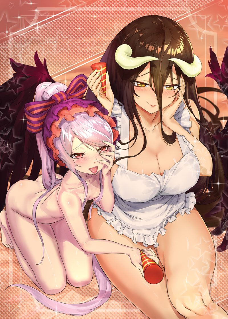 albedo and shalltear bloodfallen (overlord) drawn by aokihoshi and ichigeki-kun