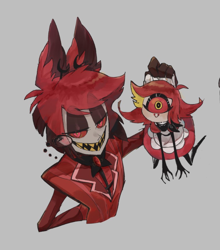 alastor and niffty (hazbin hotel) drawn by inudaga