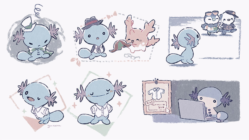 piplup, oshawott, wooper, and corsola (pokemon) drawn by yurano_(upao)