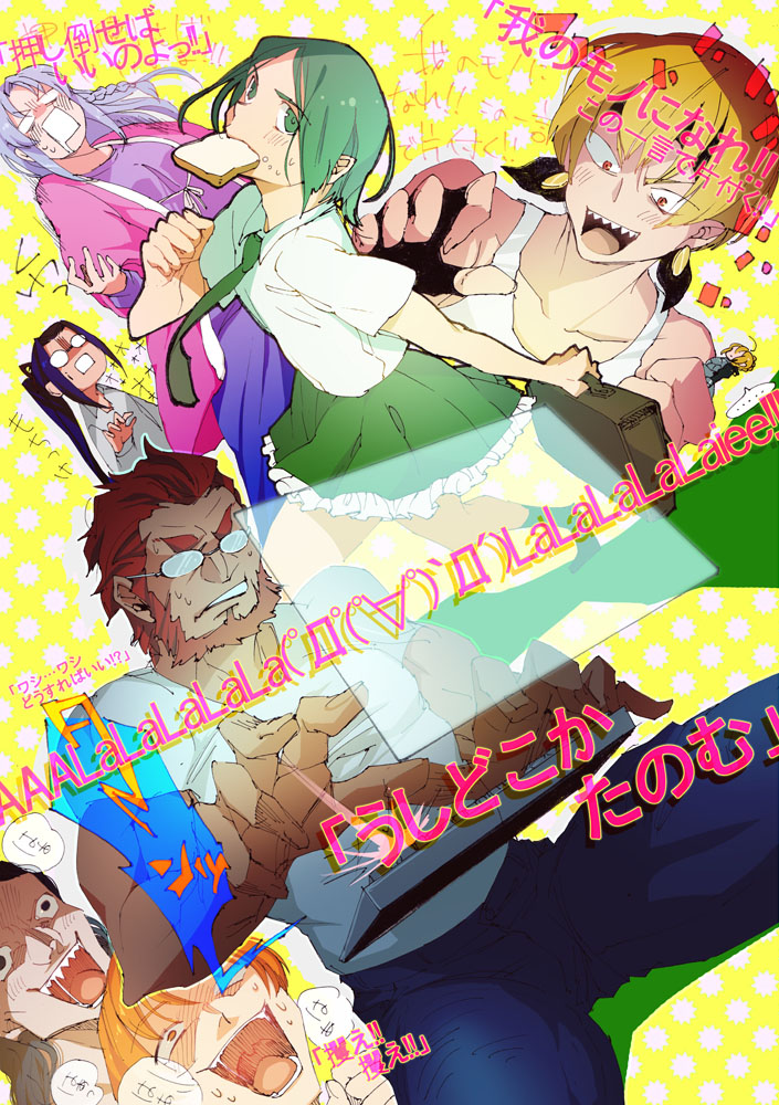 gilgamesh, iskandar, waver velvet, medea, gilles de rais, and 2 more (fate and 3 more) drawn by motsu_(kk_3)