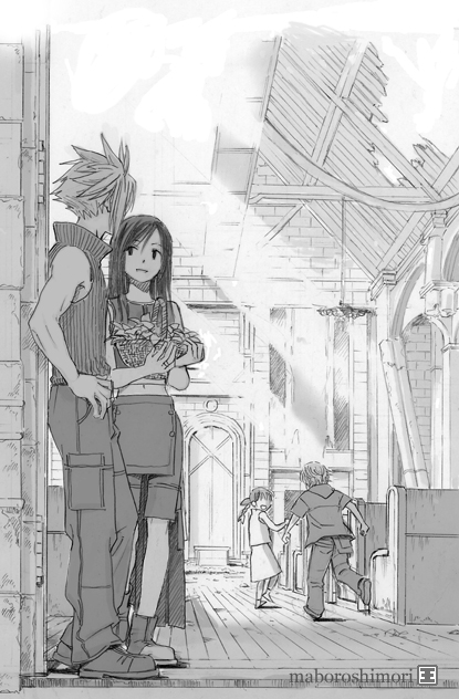 tifa lockhart, cloud strife, marlene wallace, and denzel (final fantasy and 2 more) drawn by ouya_(maboroshimori)