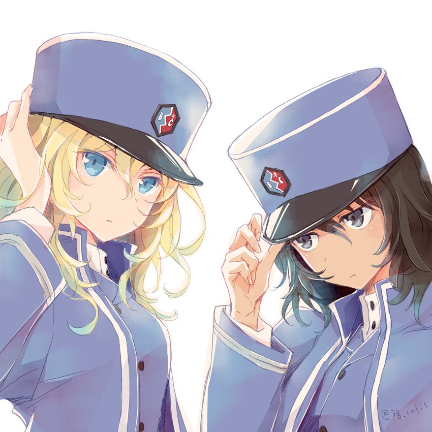 andou and oshida (girls und panzer) drawn by colis