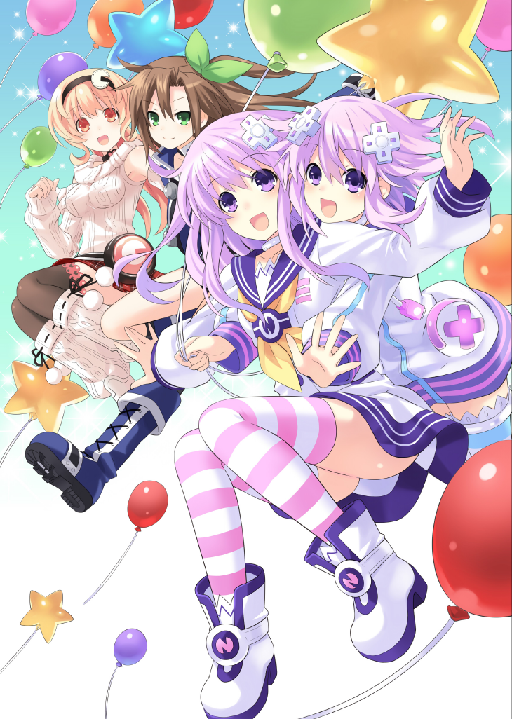neptune, nepgear, if, and compa (neptune) drawn by tsunako