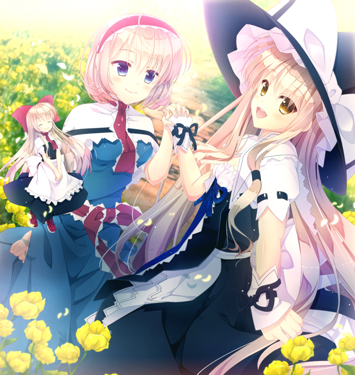 kirisame marisa, alice margatroid, and shanghai doll (touhou and 1 more) drawn by akane_hazuki