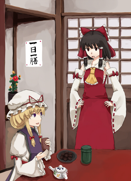 hakurei reimu and yakumo yukari (touhou) drawn by shibaraku