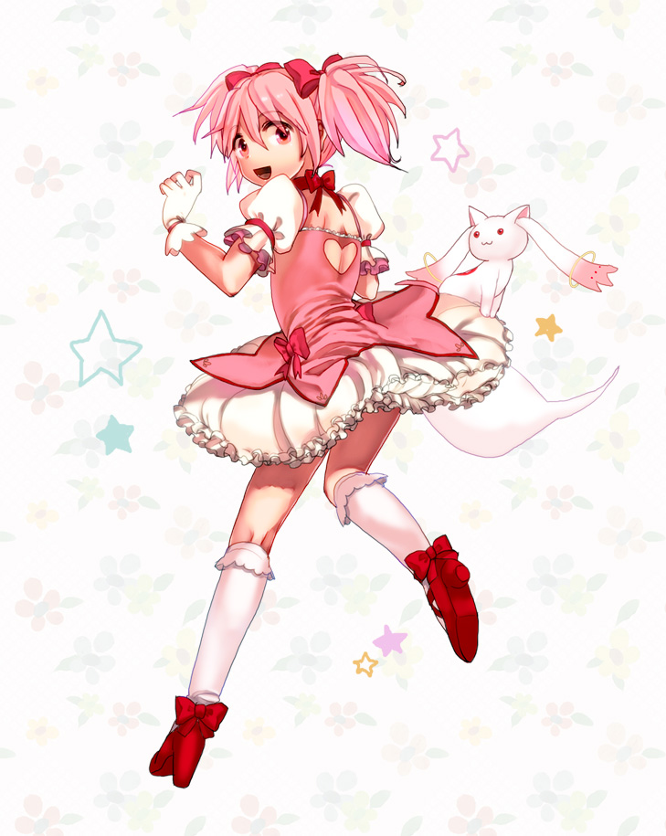 kaname madoka and kyubey (mahou shoujo madoka magica) drawn by wtuw