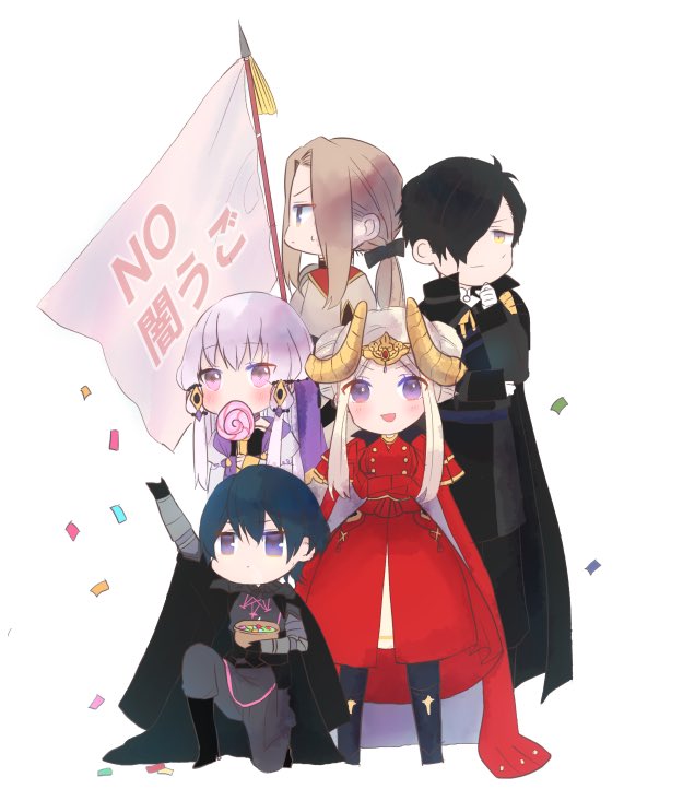 edelgard von hresvelg, male byleth, lysithea von ordelia, hubert von vestra, and jeritza von hrym (fire emblem and 1 more) drawn by nodufe