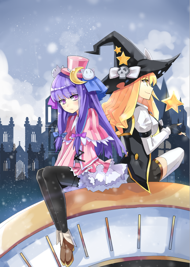 kirisame marisa and patchouli knowledge (touhou) drawn by qihai_lunpo