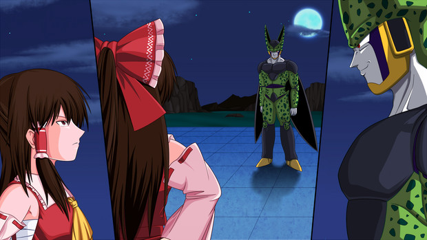 hakurei reimu, cell, and perfect cell (touhou and 2 more) drawn by moyatto