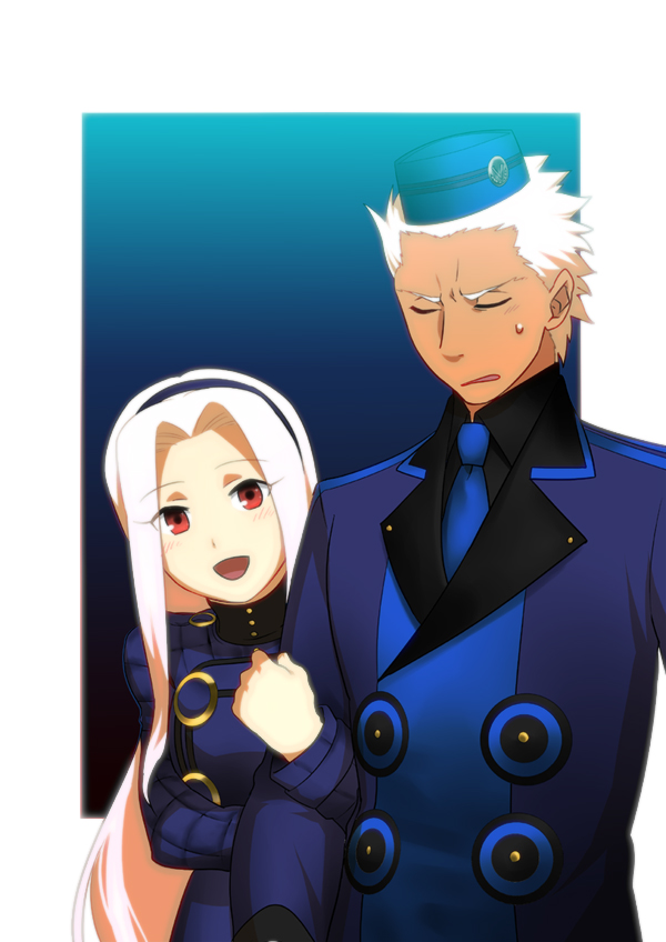 archer, irisviel von einzbern, margaret, theodore, suwabe jun'ichi, and 1 more (fate and 6 more) drawn by san_moto