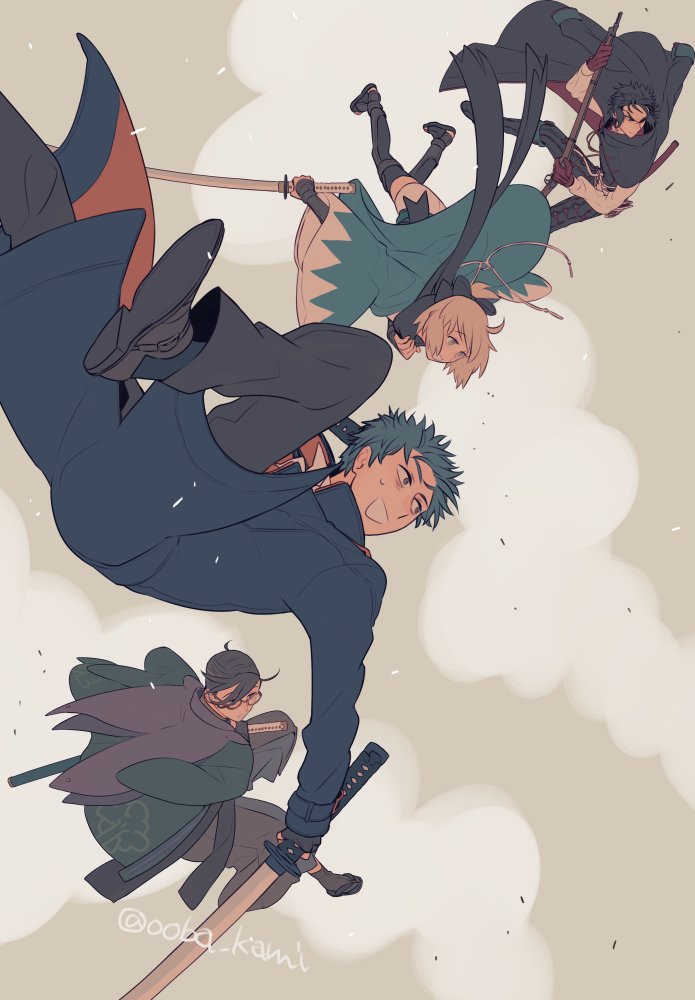 okita souji, saitou hajime, hijikata toshizou, and yamanami keisuke (fate and 1 more) drawn by ooba