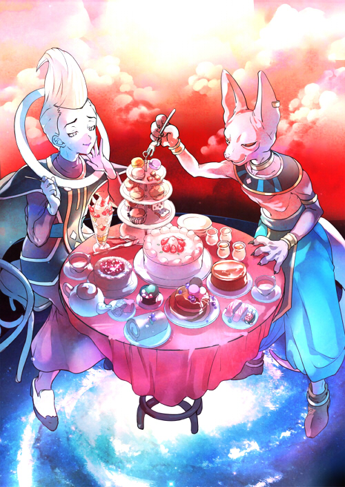 beerus and whis (dragon ball and 2 more) drawn by konbu_wakame