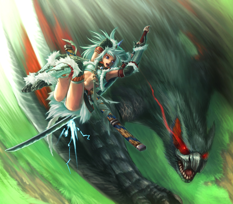 monster hunter and nargacuga (monster hunter) drawn by hisakata_souji
