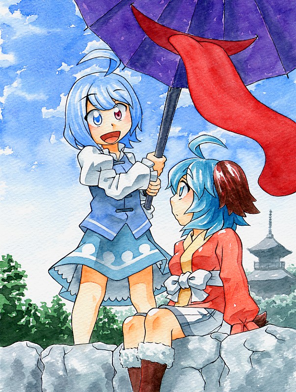 tatara kogasa and kasodani kyouko (touhou) drawn by kawachi_koorogi