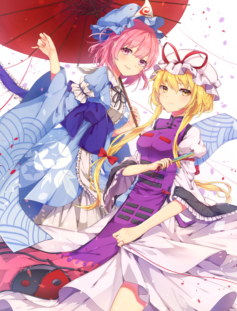 yakumo yukari and saigyouji yuyuko (touhou) drawn by konnyaku_(yuukachan_51)