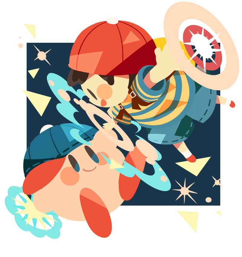 kirby and ness (kirby and 3 more) drawn by hitofutarai