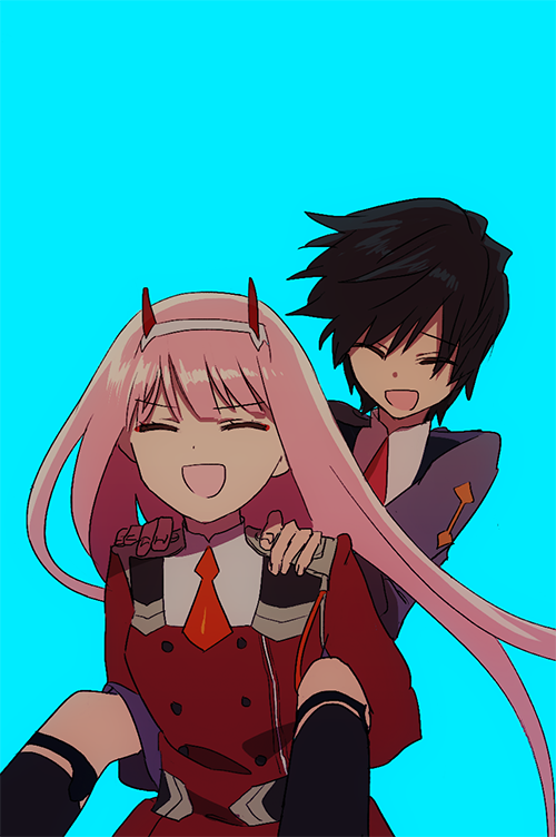 zero two and hiro (darling in the franxx) drawn by baria_kyooo