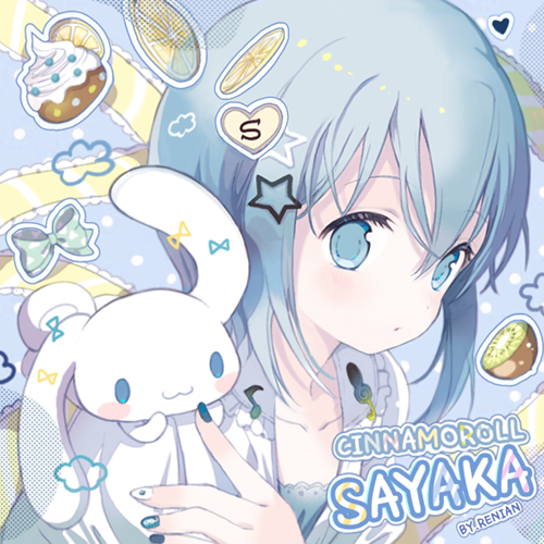 miki sayaka and cinnamoroll (mahou shoujo madoka magica and 2 more) drawn by renian