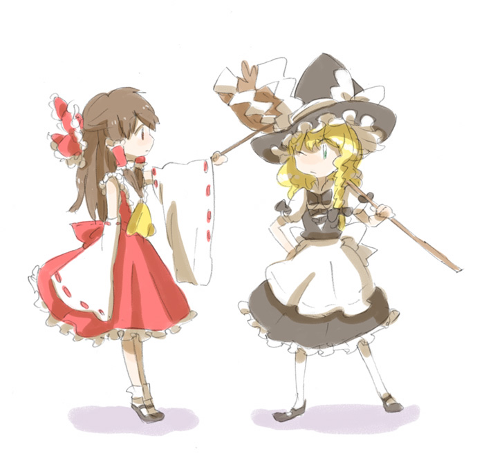 hakurei reimu and kirisame marisa (touhou) drawn by mokeo