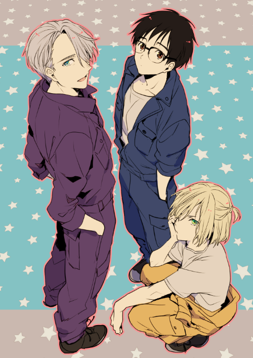 katsuki yuuri, viktor nikiforov, and yuri plisetsky (yuri!!! on ice) drawn by kuroemon