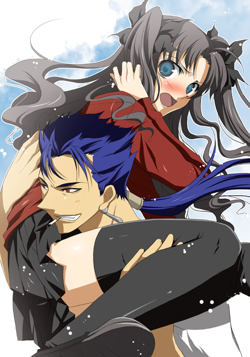 tohsaka rin and cu chulainn (fate and 1 more) drawn by nina_(pastime)