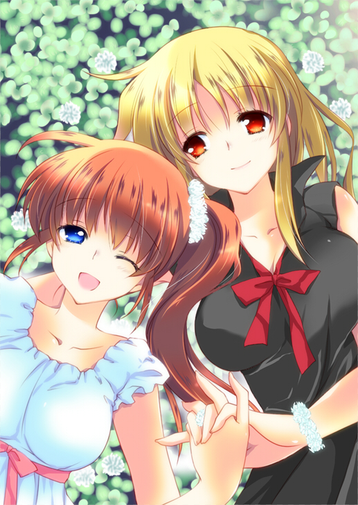fate testarossa and takamachi nanoha (lyrical nanoha and 1 more) drawn by tama_two_(fukuya)