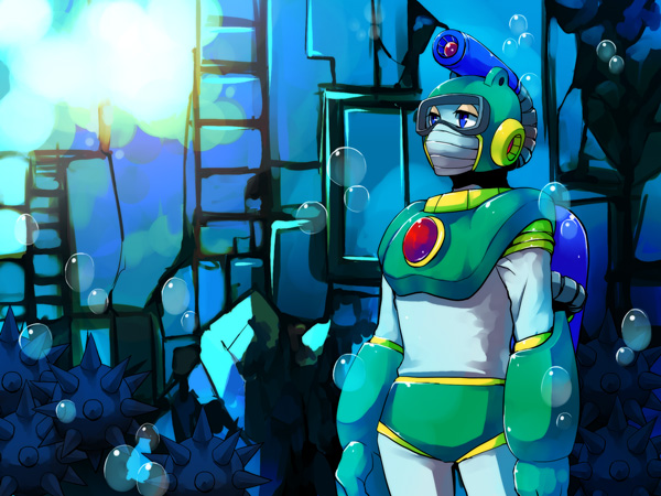 bubble man (mega man and 1 more) drawn by zakki