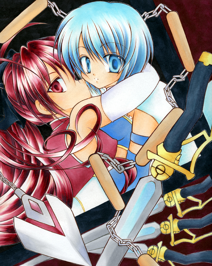miki sayaka and sakura kyoko (mahou shoujo madoka magica) drawn by kazra