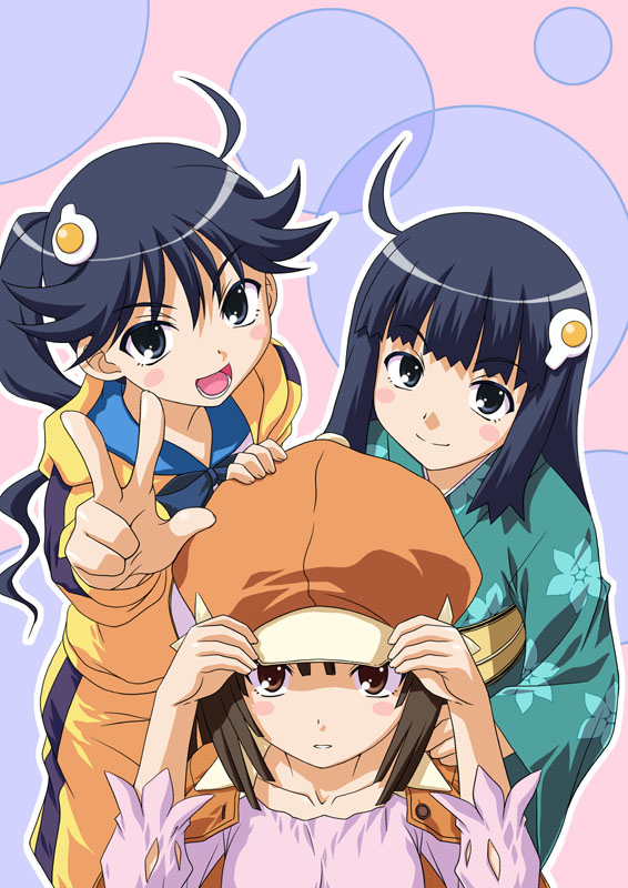 sengoku nadeko, araragi karen, and araragi tsukihi (monogatari and 1 more) drawn by muichimon