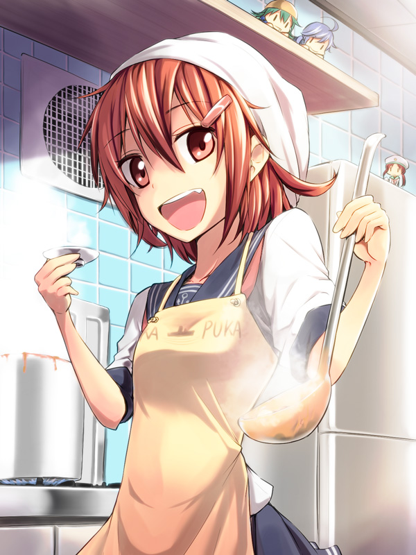 ikazuchi, fairy, error musume, girl holding a cat, and helmet musume (kantai collection) drawn by ataru_(cha2batake)