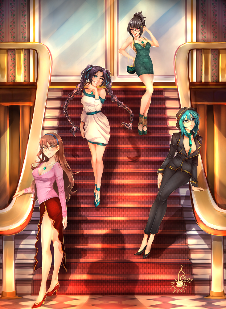 serafall leviathan, sona sitri, yura tsubasa, and kusaka reya (high school dxd) drawn by cherry_in_the_sun