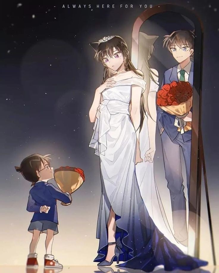 edogawa conan, mouri ran, and kudou shin'ichi (meitantei conan) drawn by malak_(malaktota20)