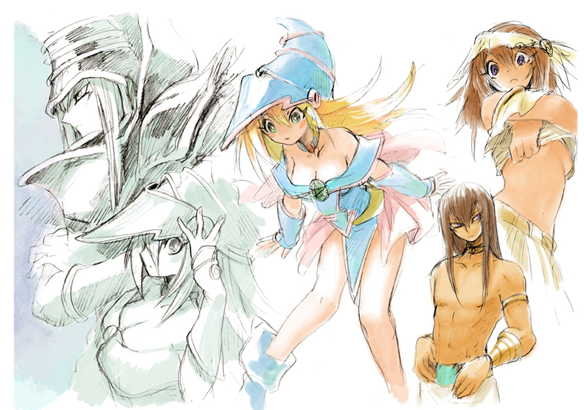dark magician girl, dark magician, mana, and mahado (yu-gi-oh! and 1 more) drawn by yuza