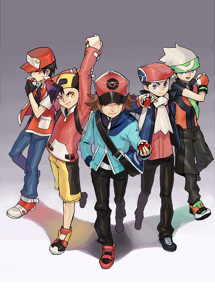 red, ethan, hilbert, brendan, lucas, and 1 more (pokemon and 6 more) drawn by kushabiria