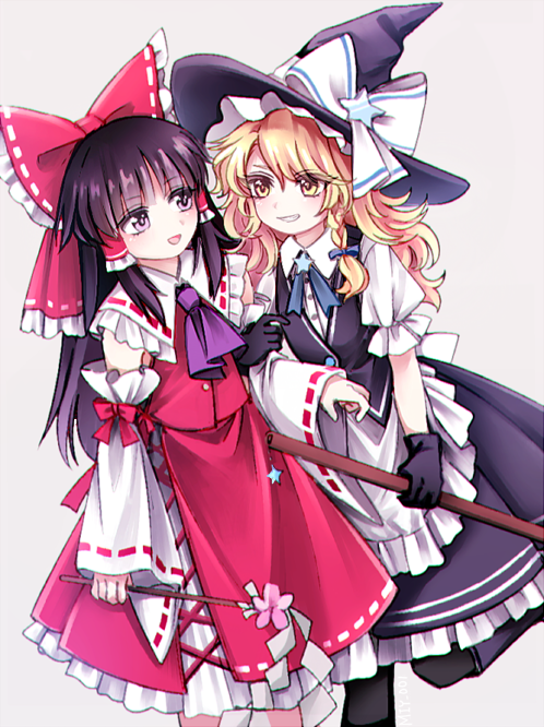 hakurei reimu and kirisame marisa (touhou) drawn by miy_001